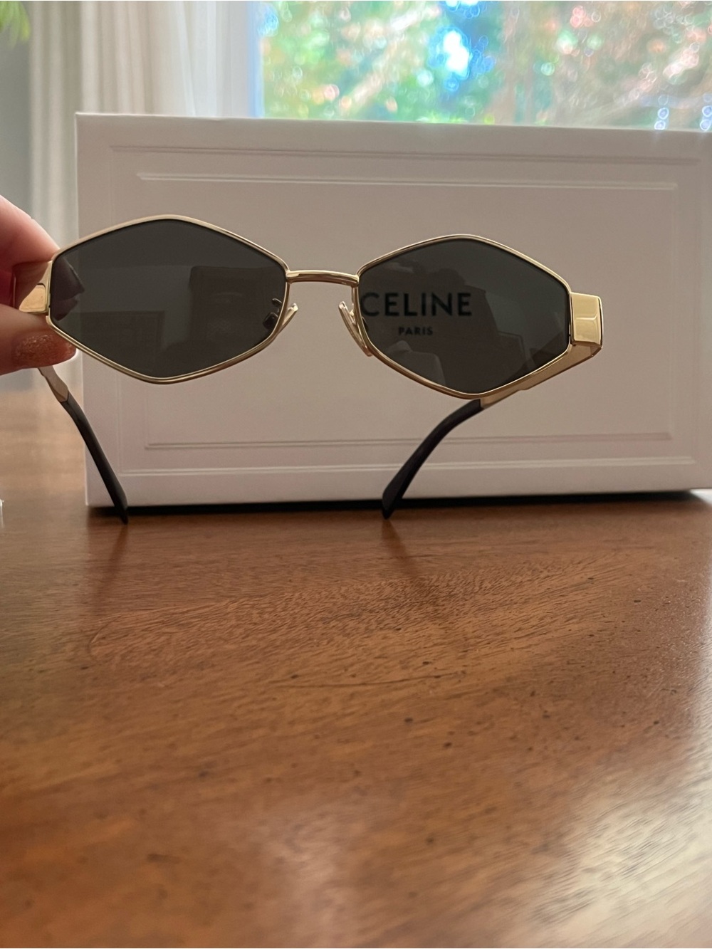Celine Gold Frame Triomphe Sunglasses with Brown Leather Crossbody Case - Picture 2 of 10